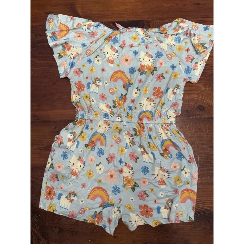 Posh Peanut Hello Kitty Springtime Girls Blue Summertime Shorts Romper 3T/4T NWT